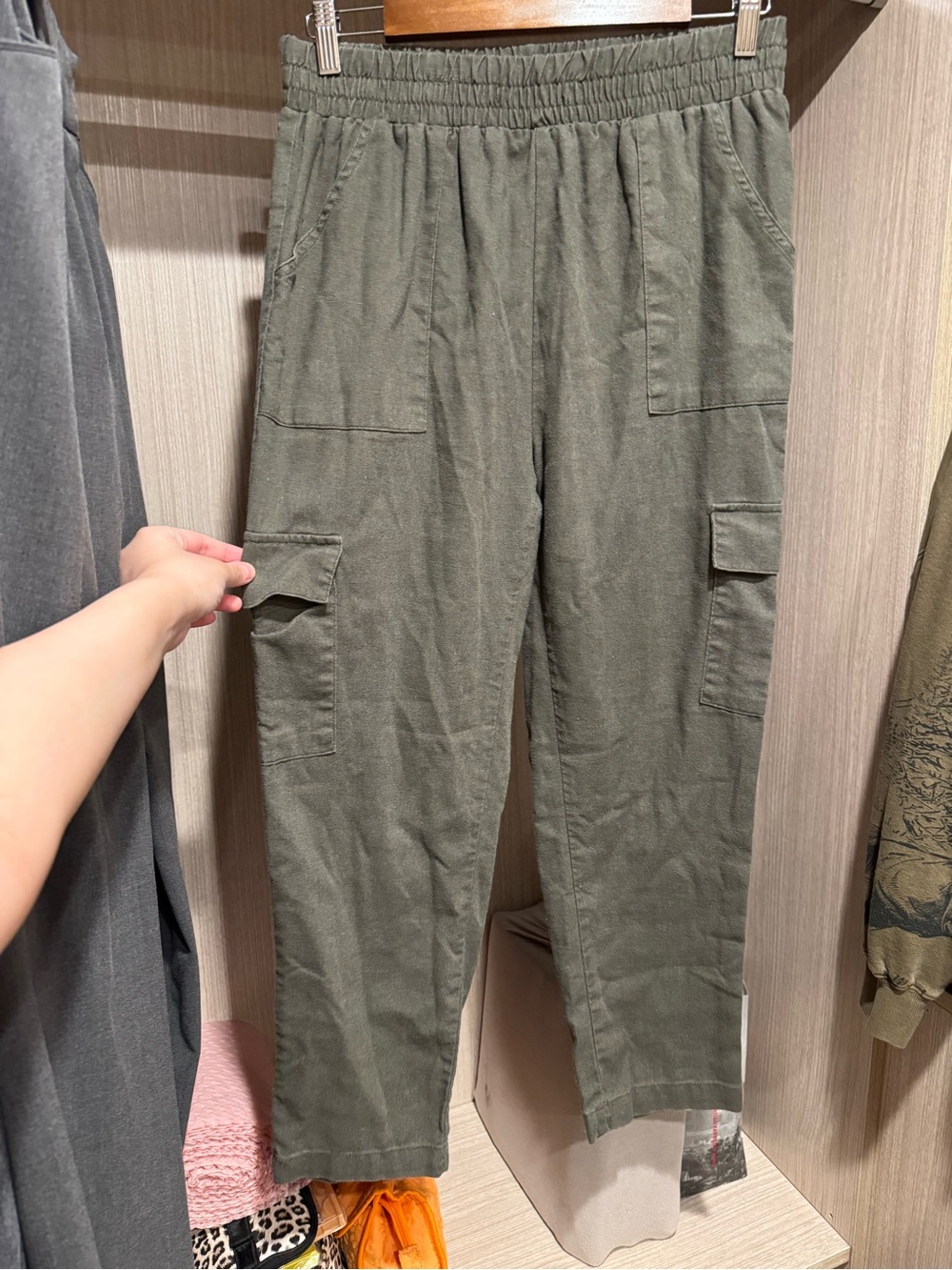 Ci Sono Olive Green Cargo Pants with Elastic Waist